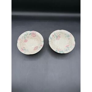 2 Vintage Johnson Brothers Lynton Pink Floral 6" Soup/Cereal Bowls
